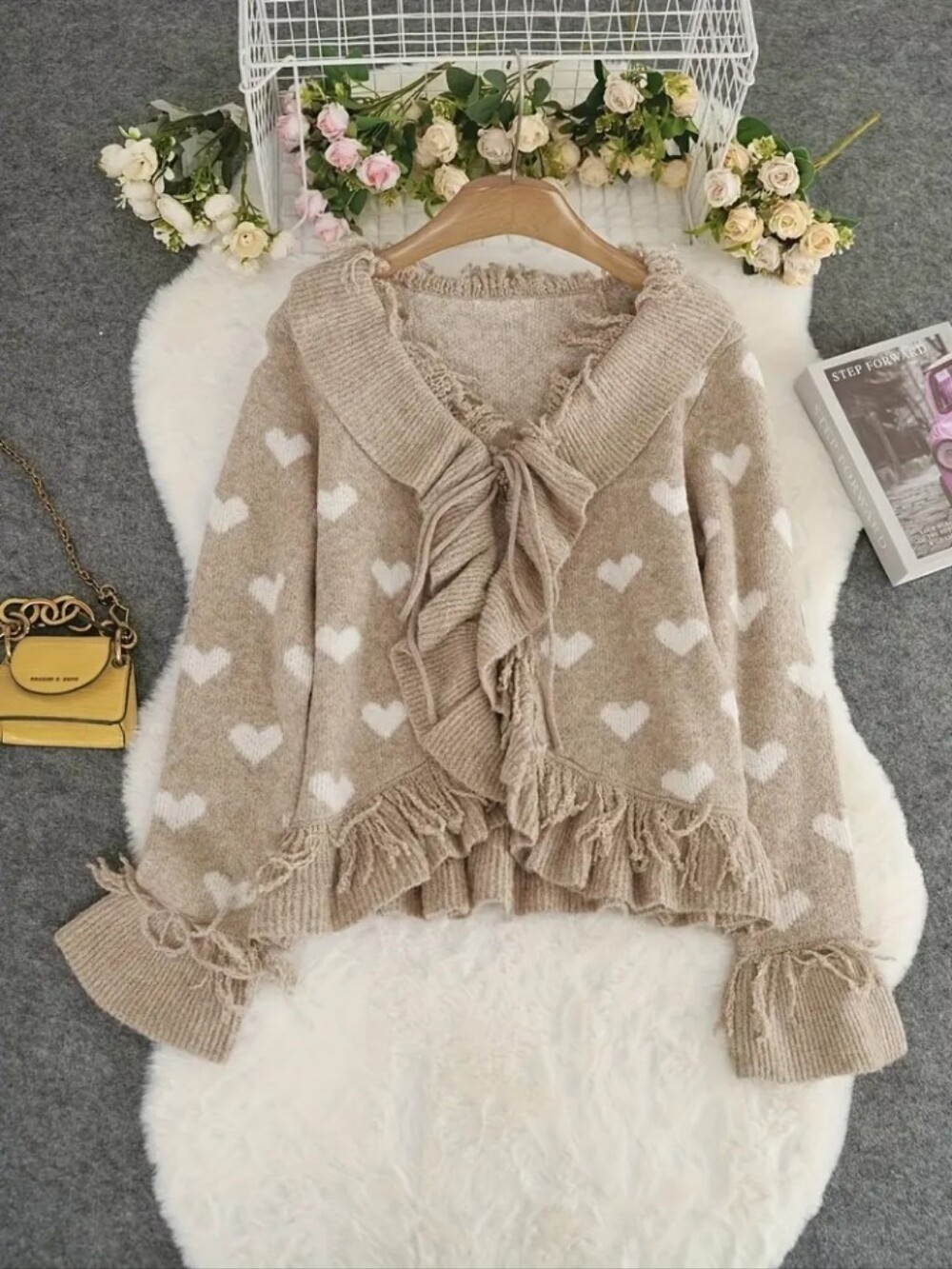 2026 Fall New Vintage Ruffle Peach Heart Design Loose Fashion Long Sleeve